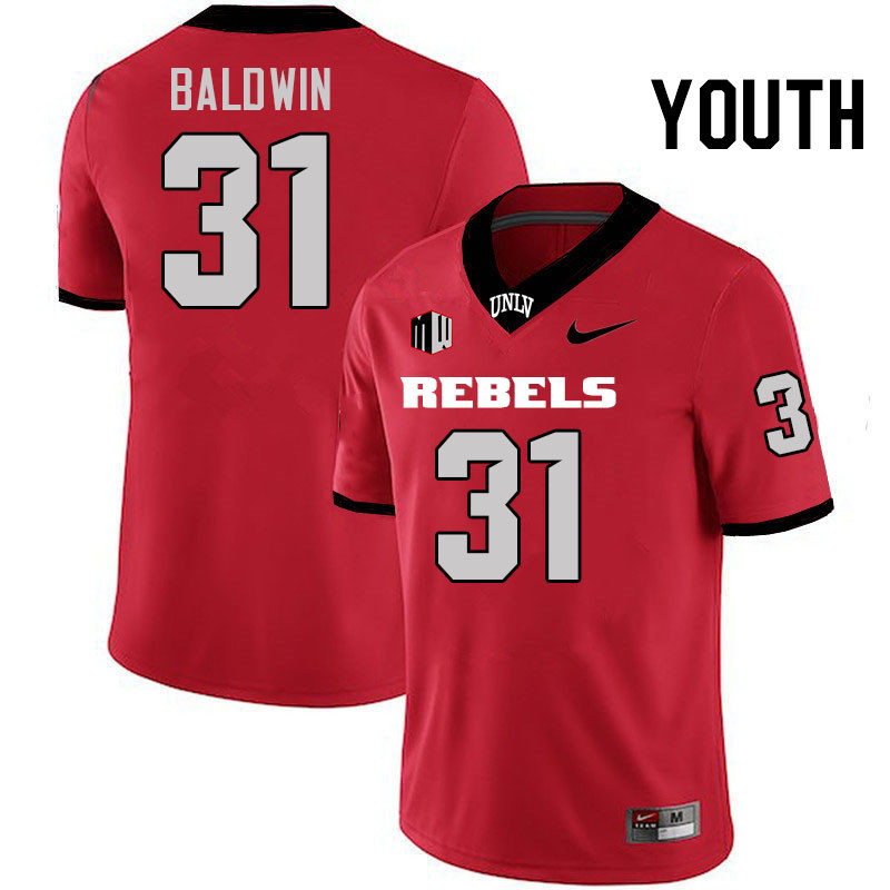 Youth #31 Jalen Baldwin UNLV Rebels College Football Jerseys Stitched-Scarlet